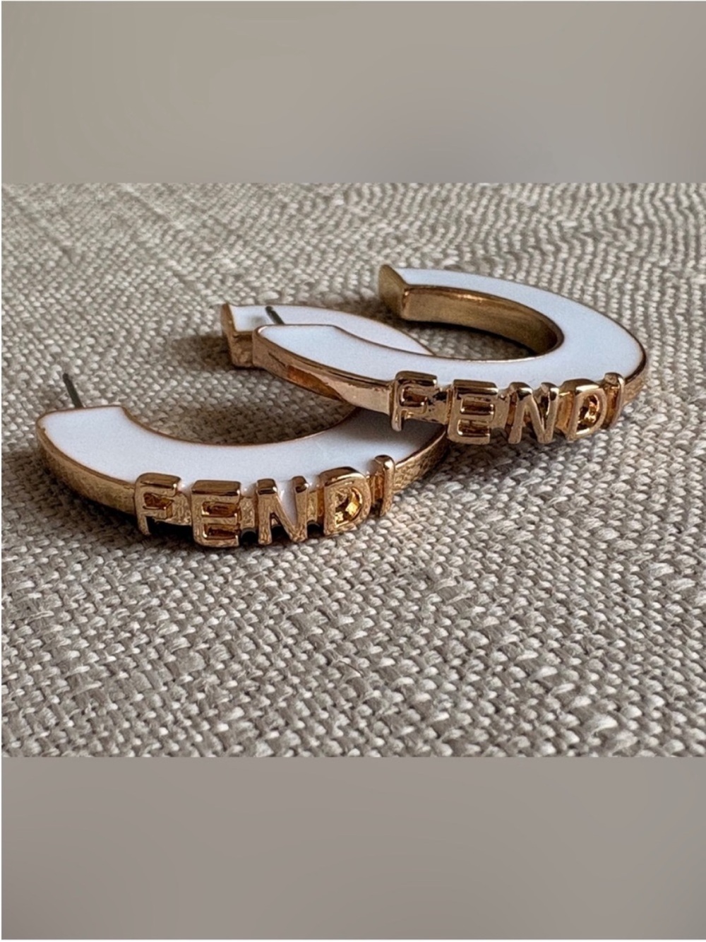 Fendi Gold-Tone Hoop Earrings with White Enamel Inset